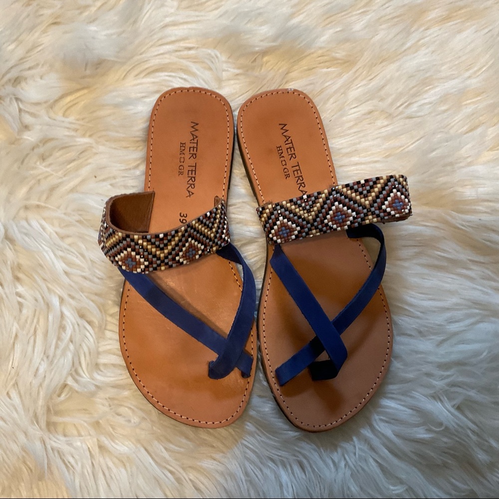 Mater Terra Boho Southwestern Aztec Greek Handmade Sandals Size 39 (US 8)